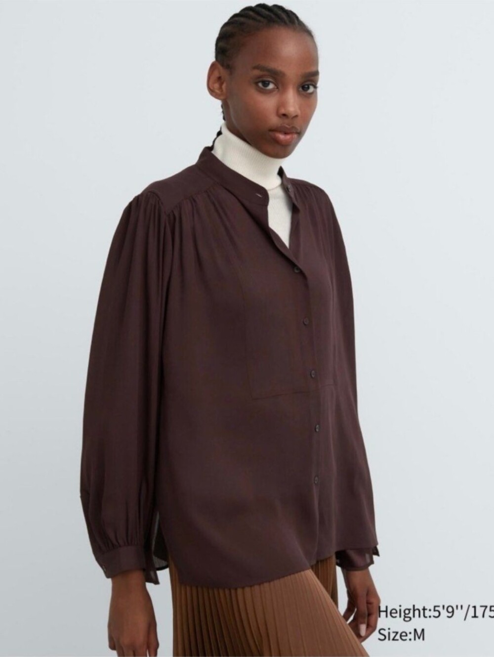 UNIQLO : C Brown Chiffon Button Down Long Sleeve Blouse Medium